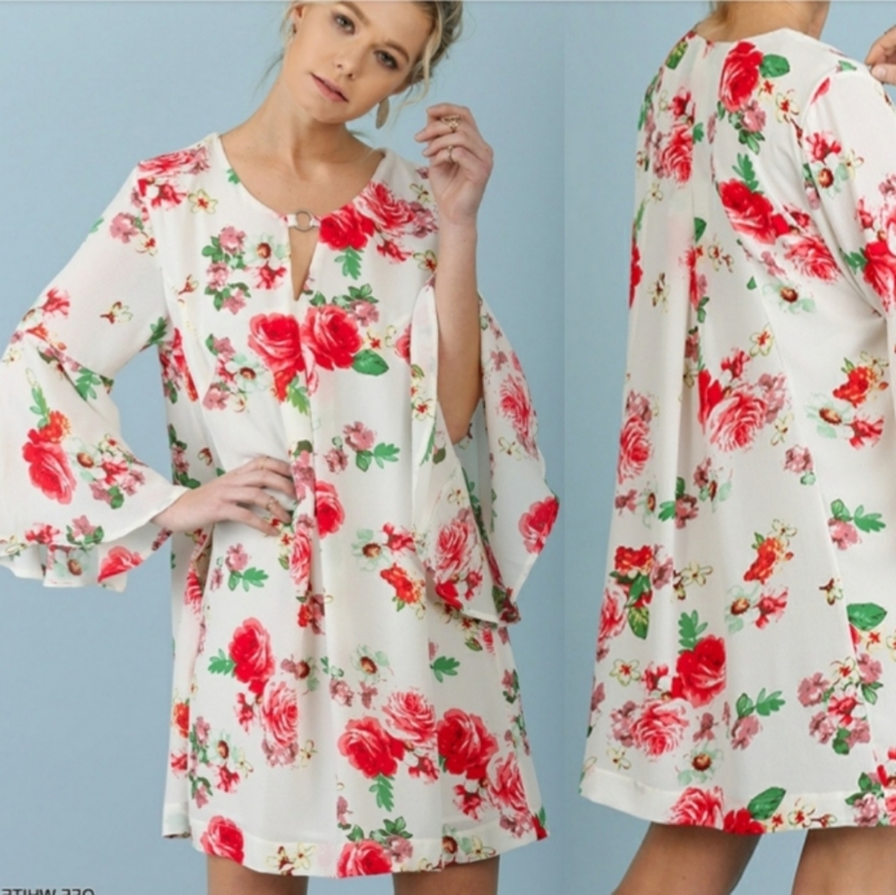 Umgee Floral Bell Sleeve BOHO Dress/Tunic